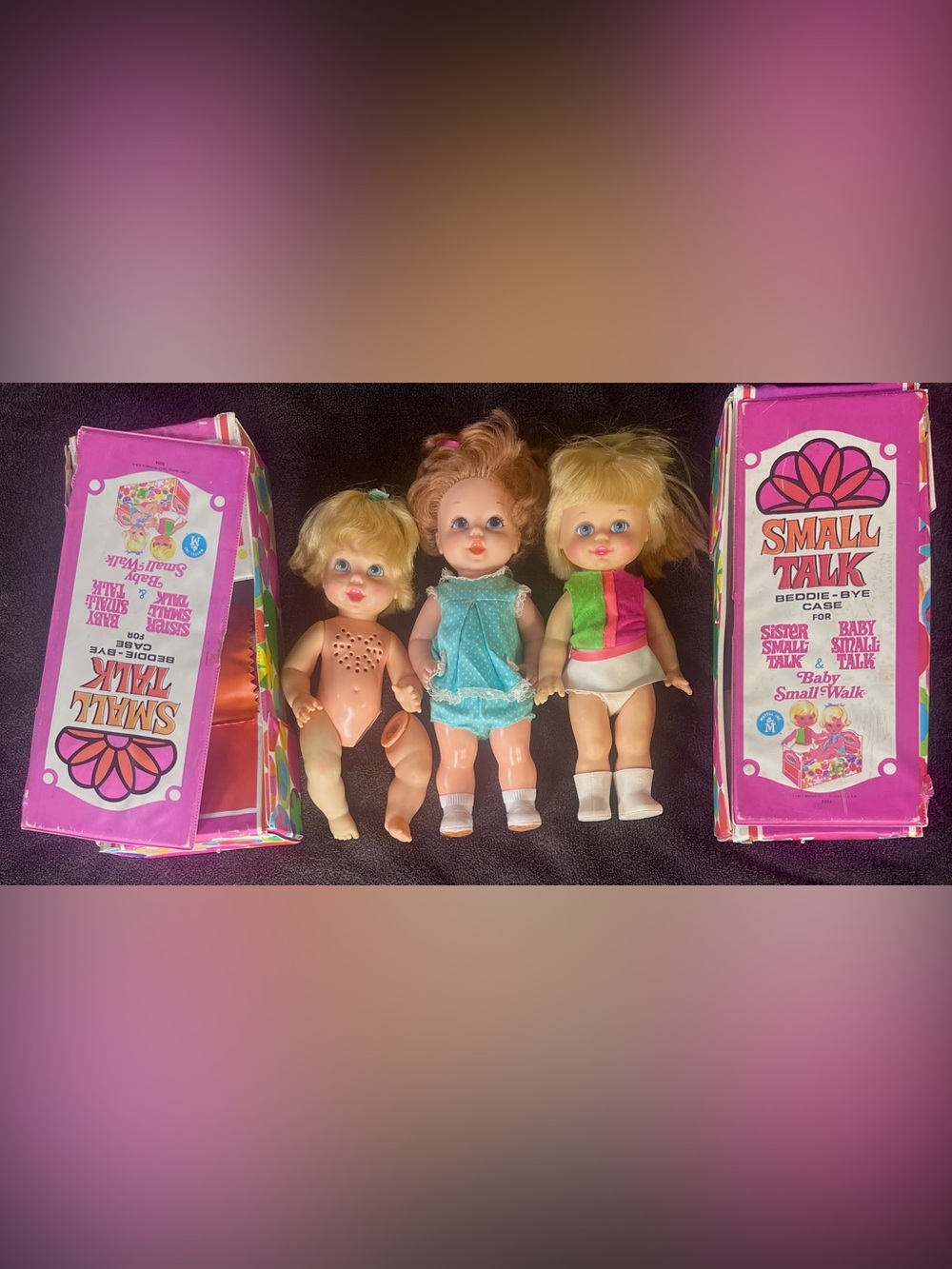 Vintage 1960s Mattel Small Talk Dolls and Beddie-Bye Case Lot